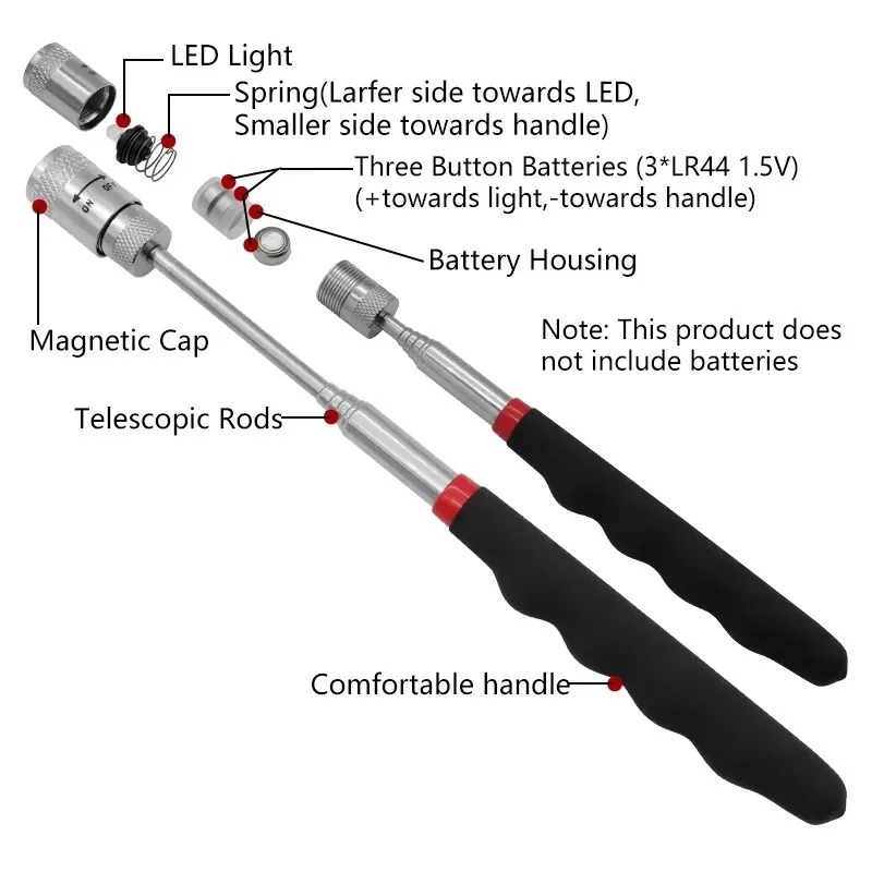 Telescopic Fishing Rod - Stylo magnétique télescopique avec lumière LED,